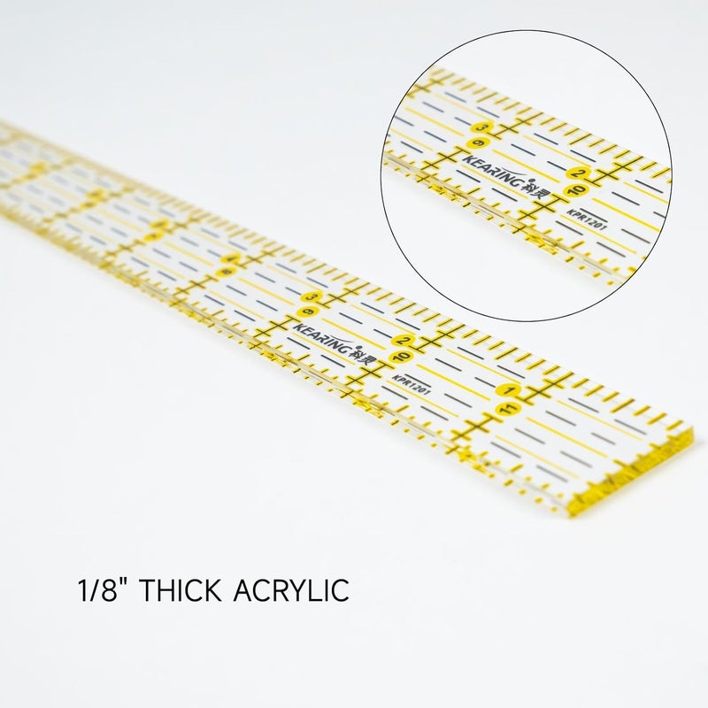 KEARING 1" x 12" Quilting Ruler, Non-Slip Acrylic Sewing Ruler for Cutting Fabric, Clear Mini Quilting Ruler for Pattern Making and Sewing Projects - Image 2